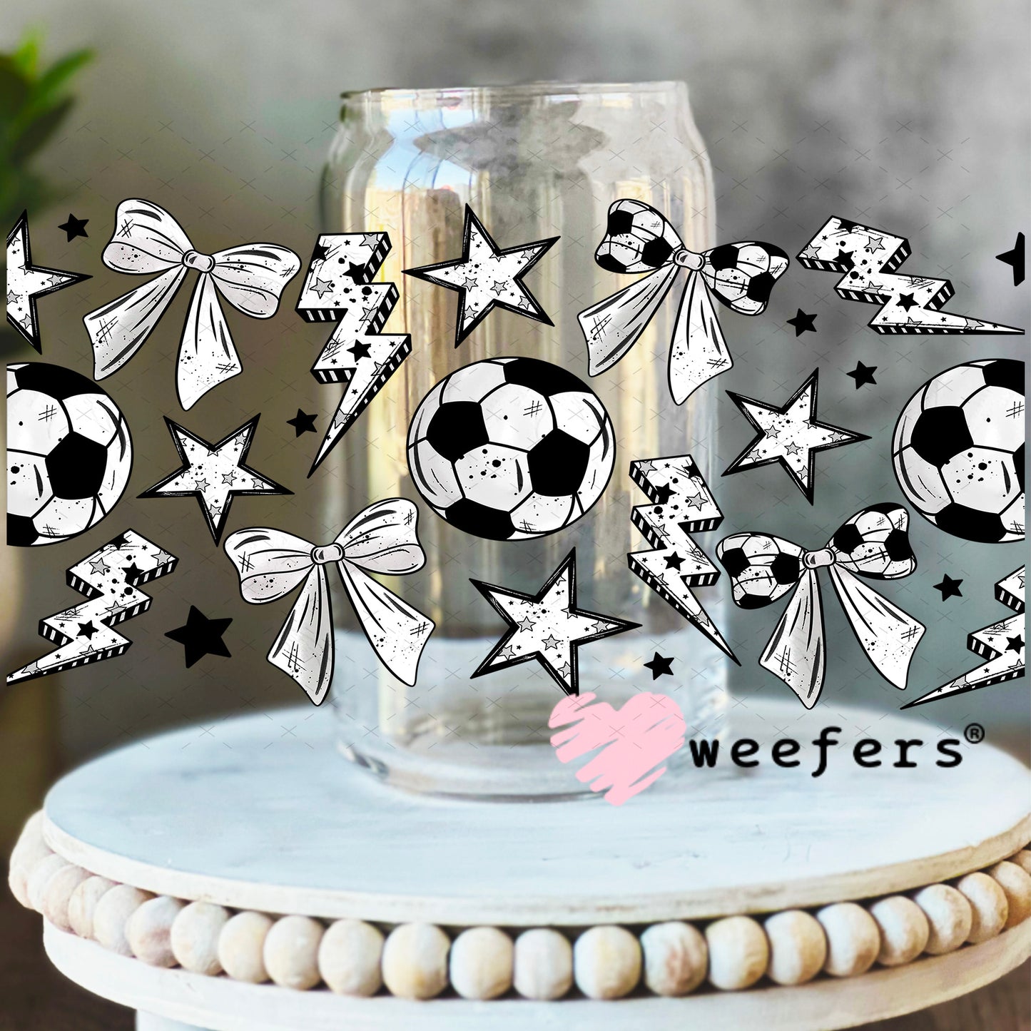 UV DTF Cup Wrap – Soccer Black and White 16oz Libbey Glass Original Size Weefers