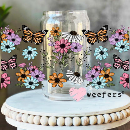 UV DTF Cup Wrap – Butterflies and Flowers 16oz Libbey Glass Original Size Weefers