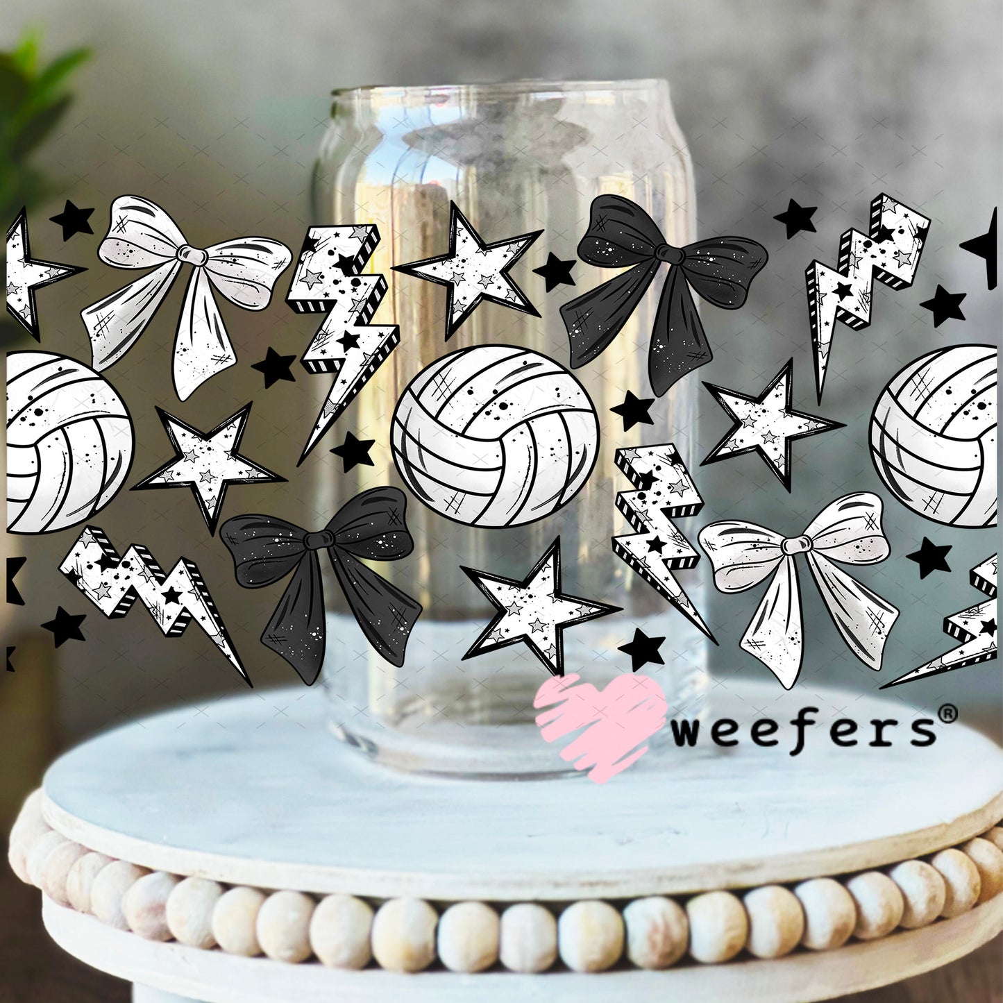 UV DTF Cup Wrap – Volleyball Black and White 16oz Libbey Glass Original Size Weefers
