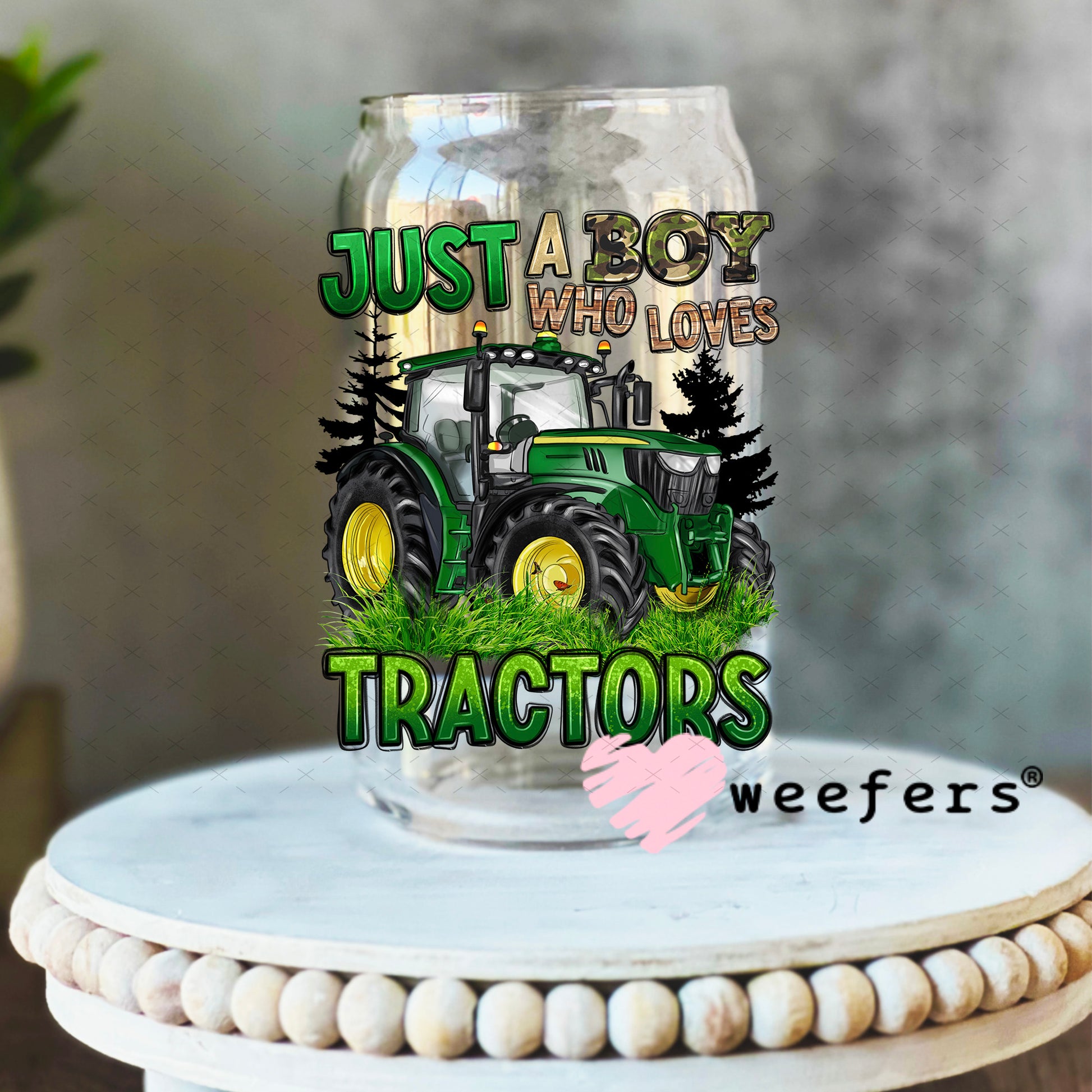 UV DTF Decal - Just a Boy Who Loves Tractors 16oz Libbey Glass Original Size Weefers