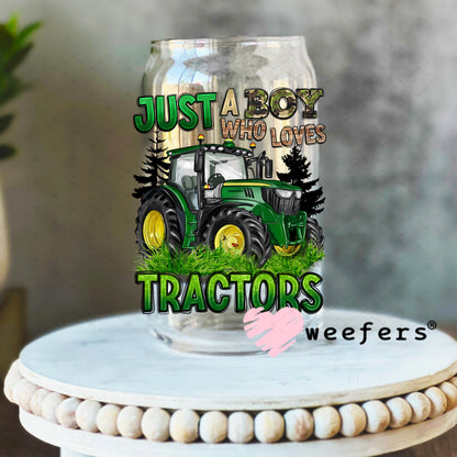 UV DTF Decal - Just a Boy Who Loves Tractors 16oz Libbey Glass Original Size Weefers