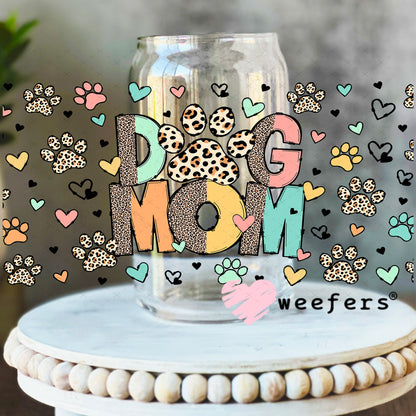 UV DTF Cup Wrap – Dog Mom Leopard Paws 16oz Libbey Glass Original Size Weefers