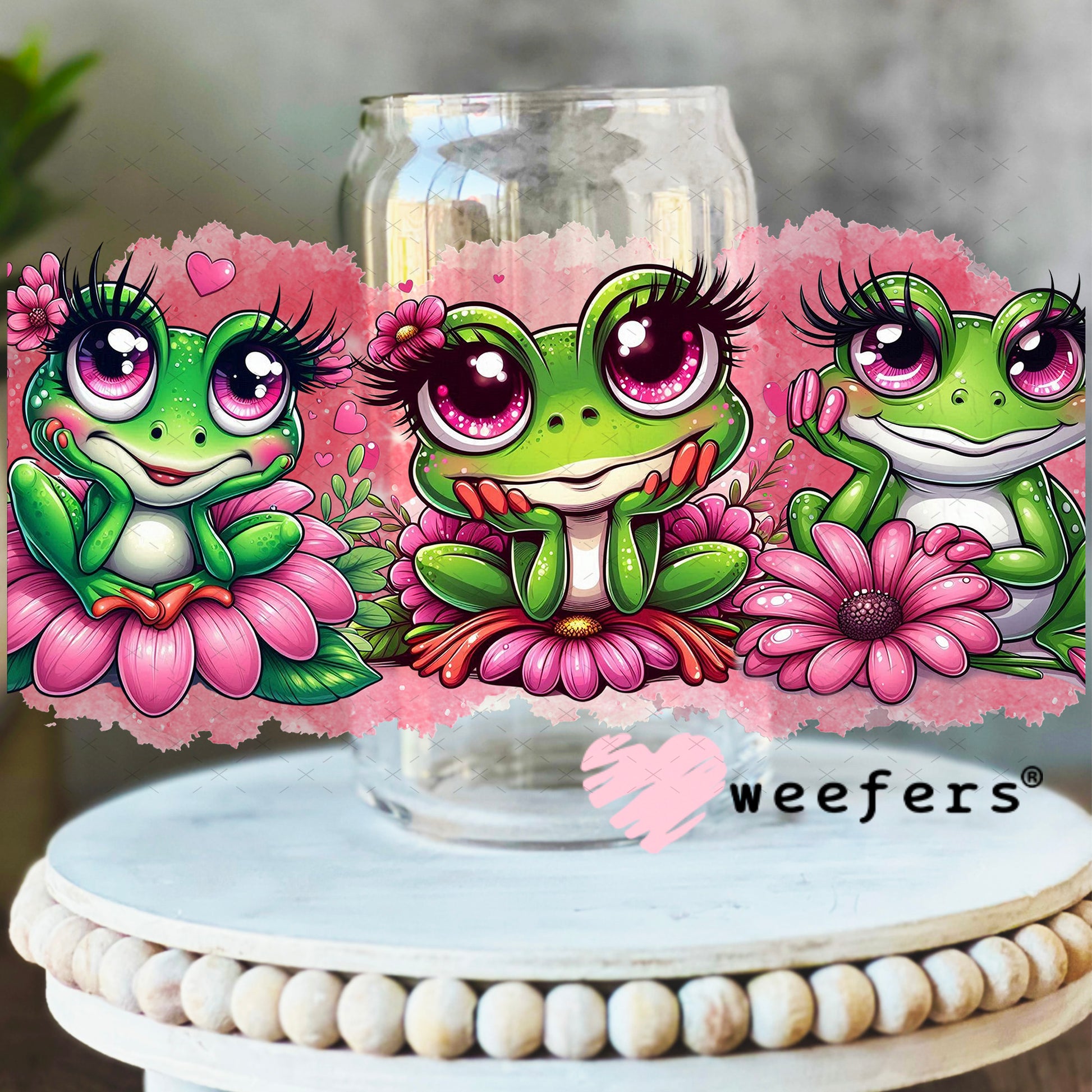 UV DTF Cup Wrap – Bougee Frog Girlfriends 16oz Libbey Glass Original Size Weefers