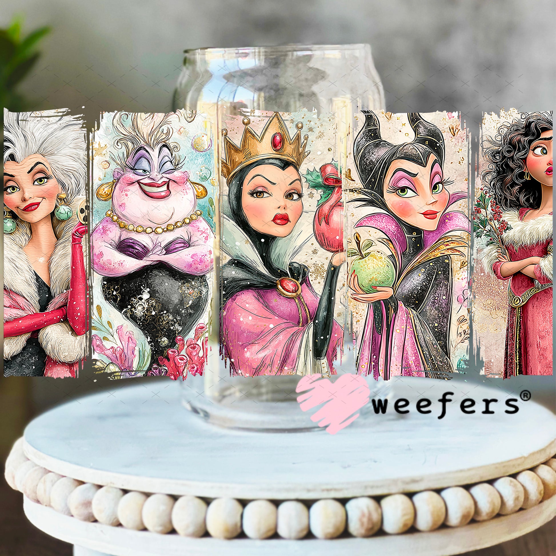 UV DTF Cup Wrap – The Villians 16oz Libbey Glass Original Size Weefers