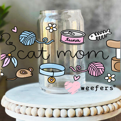 UV DTF Cup Wrap – Cat Mom Toys 16oz Libbey Glass Original Size Weefers