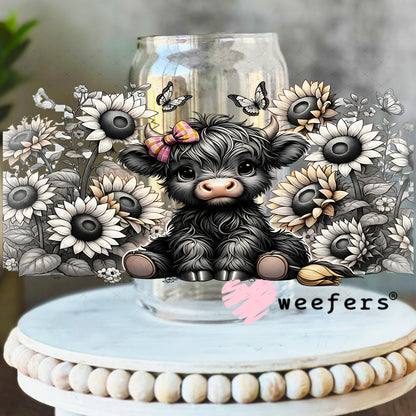 UV DTF Cup Wrap – Baby Cow Black and Cream 16oz Libbey Glass Original Size Weefers