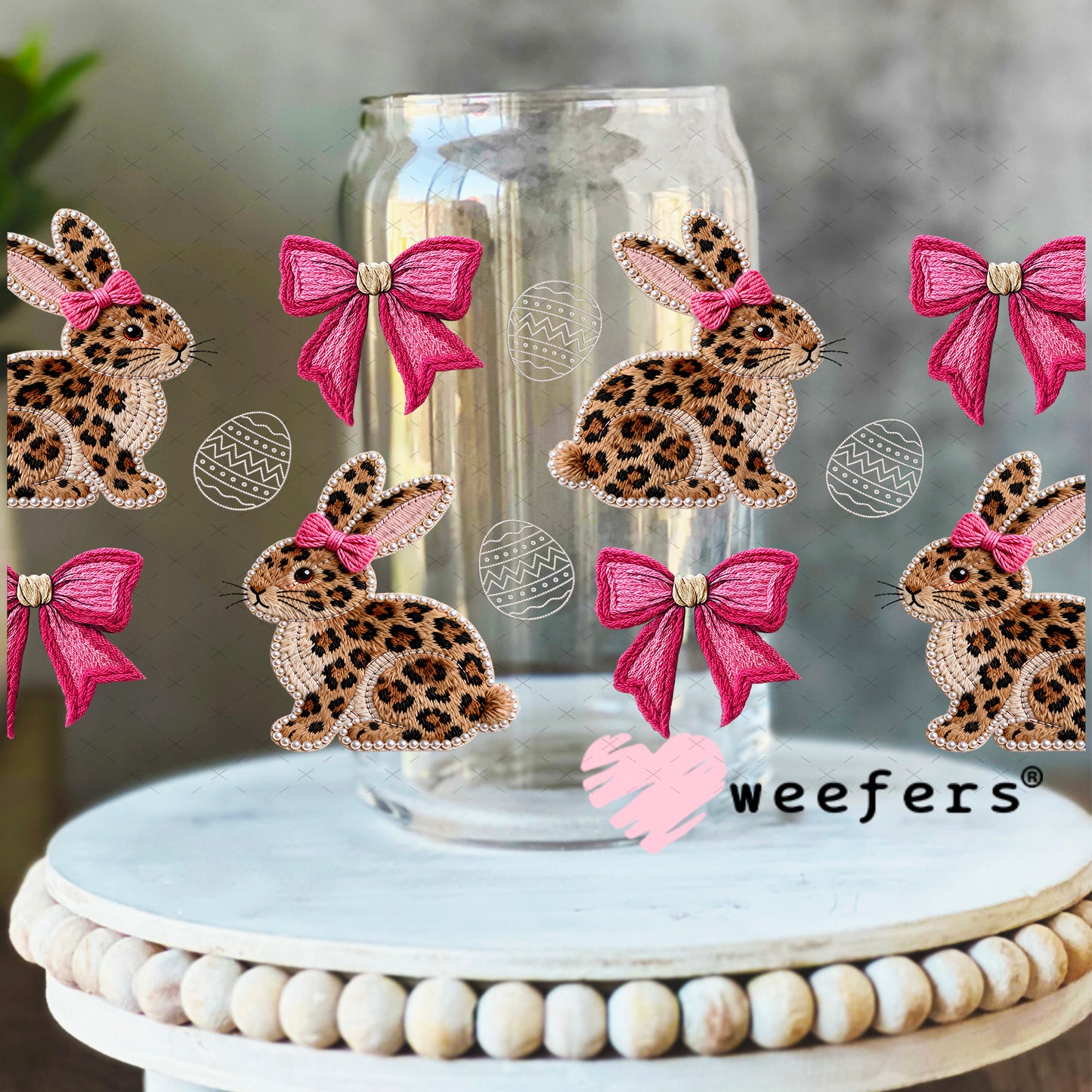 UV DTF Cup Wrap – Leopard Bunnies - Weefers Exclusive 16oz Libbey Glass Original Size Weefers