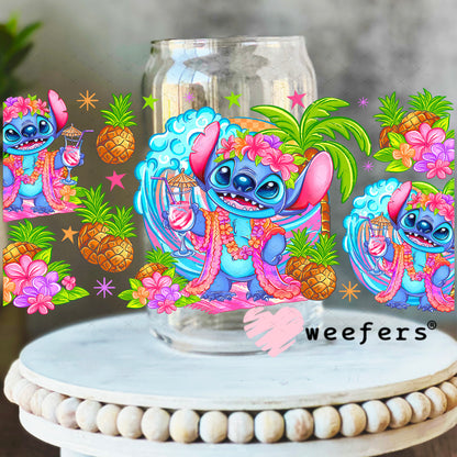 UV DTF Cup Wrap – Tropical Blue Alien 16oz Libbey Glass Original Size Weefers