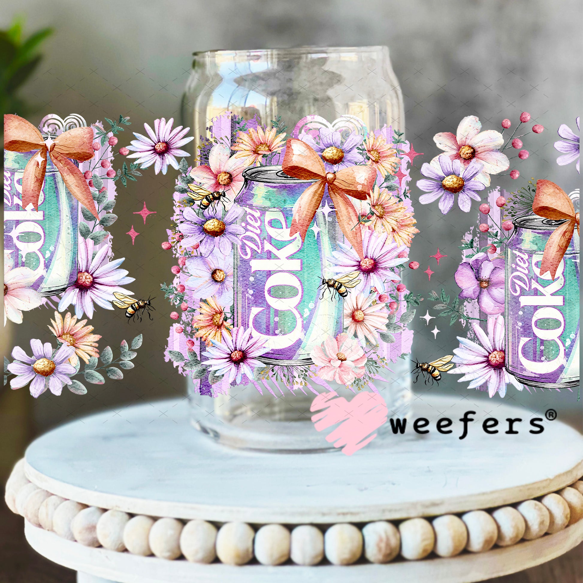 UV DTF Cup Wrap – Diet Cola Floral Soda 16oz Libbey Glass Original Size Weefers