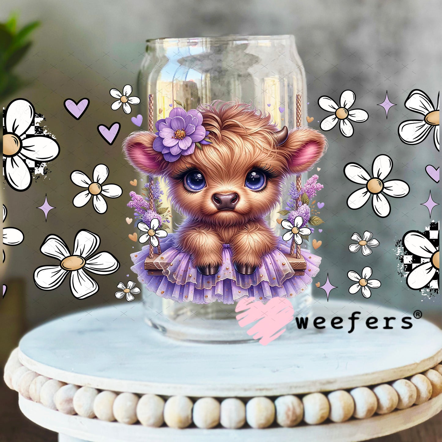 UV DTF Cup Wrap – Baby Cow Purple Tutu 16oz Libbey Glass Original Size Weefers