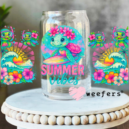 UV DTF Cup Wrap – Summer Vibes Seaturtles 16oz Libbey Glass Original Size Weefers