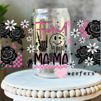 UV DTF Cup Wrap – Feral Mama Pink and Black 16oz Libbey Glass Original Size Weefers