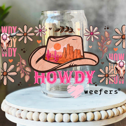 UV DTF Cup Wrap – Howdy Peach and Pink 16oz Libbey Glass Original Size Weefers
