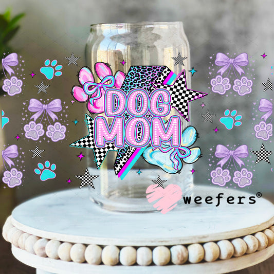 UV DTF Cup Wrap – Dog Mom Lilac Blue - Weefers Exclusive 16oz Libbey Glass Original Size Weefers