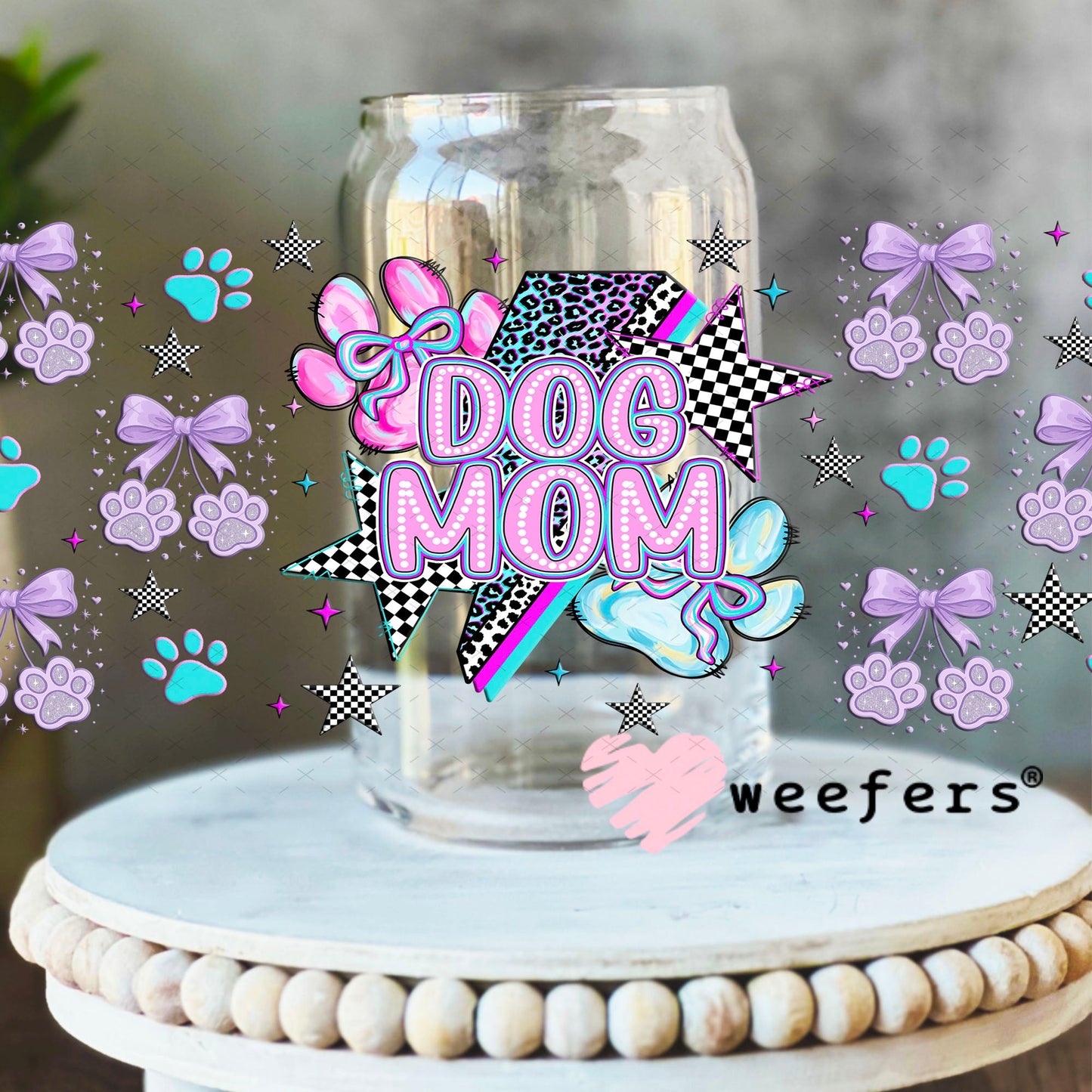 UV DTF Cup Wrap – Dog Mom Lilac Blue - Weefers® Exclusive 16oz Libbey Glass Original Size Cup Wrap Weefers