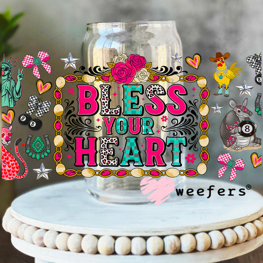 UV DTF Cup Wrap – Bless Your Heart - Weefers Exclusive 16oz Libbey Glass Original Size Weefers