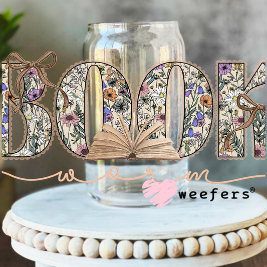 UV DTF Cup Wrap – Bookworm Floral 16oz Libbey Glass Original Size Weefers