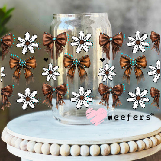 UV DTF Cup Wrap – Western Bows and White Daisies 16oz Libbey Glass Original Size Weefers