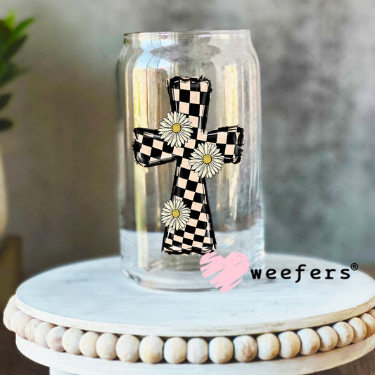 UV DTF Decal - Checkered Cross 16oz Libbey Glass Original Size Weefers