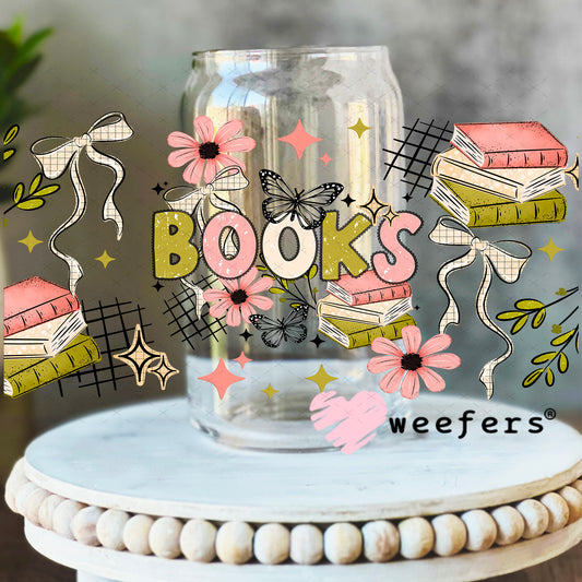 UV DTF Cup Wrap – Books Green and Coral 16oz Libbey Glass Original Size Weefers