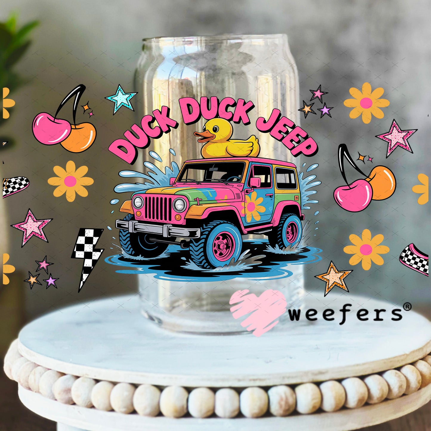 UV DTF Cup Wrap – Duck Duck Jeep - Weefers Exclusive 16oz Libbey Glass Original Size Weefers
