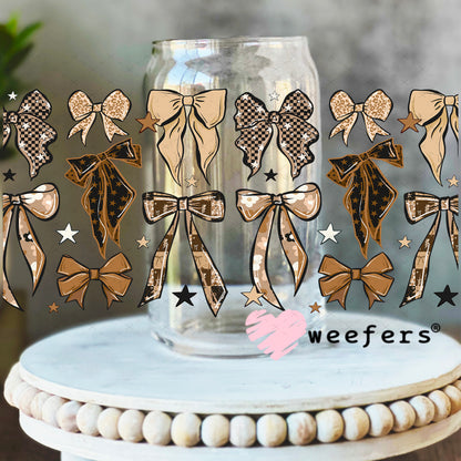 UV DTF Cup Wrap – Brown Leopard Bows 16oz Libbey Glass Original Size Weefers