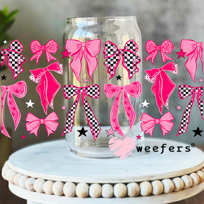 UV DTF Cup Wrap – Pink Checkered Bows 16oz Libbey Glass Original Size Weefers