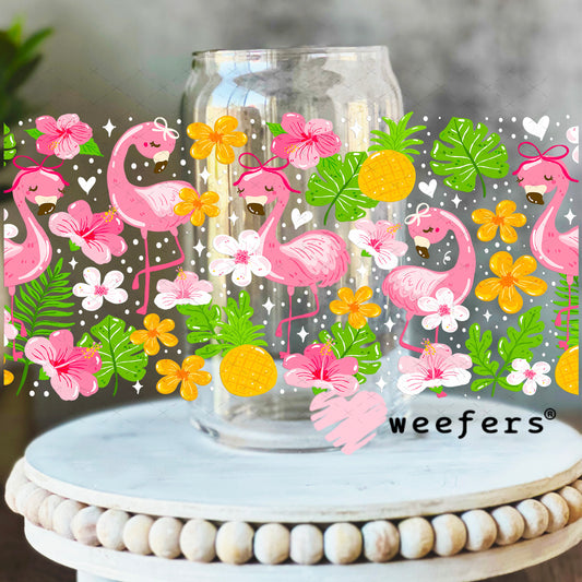 UV DTF Cup Wrap – Flamingos and Monstera Leaves 16oz Libbey Glass Original Size Weefers