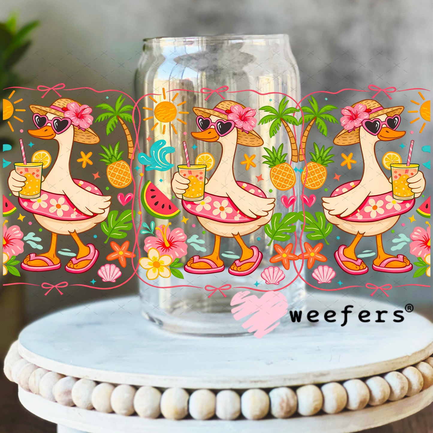UV DTF Cup Wrap – Bougie Summer Ducks 16oz Libbey Glass Original Size Weefers