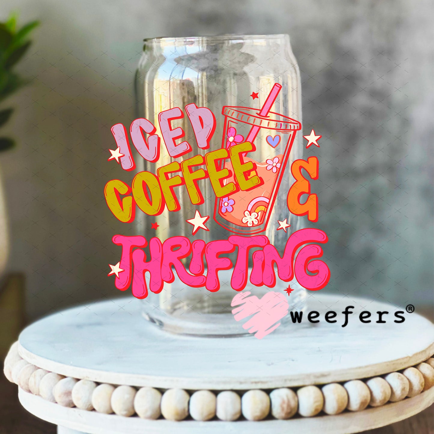 UV DTF Decal - Iced Coffee and Thrifting