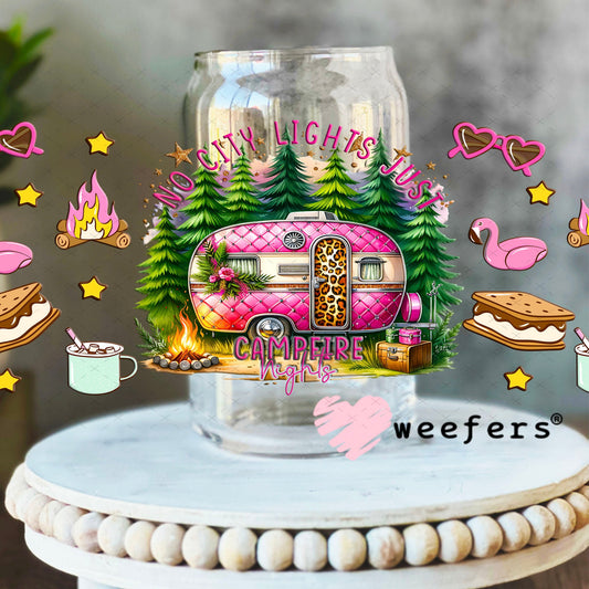 UV DTF Cup Wrap – No City Lights Just Campfire Nights - Weefers Exclusive 16oz Libbey Glass Original Size Cup Wrap Weefers
