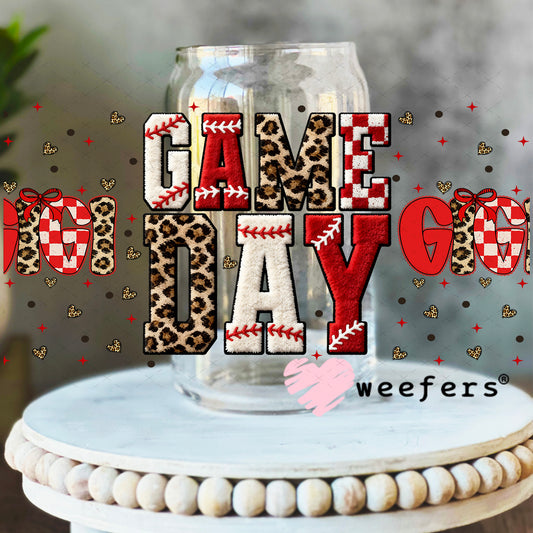 UV DTF Cup Wrap – Game Day Gigi Baseball - Weefers Exclusive 16oz Libbey Glass Original Size Weefers