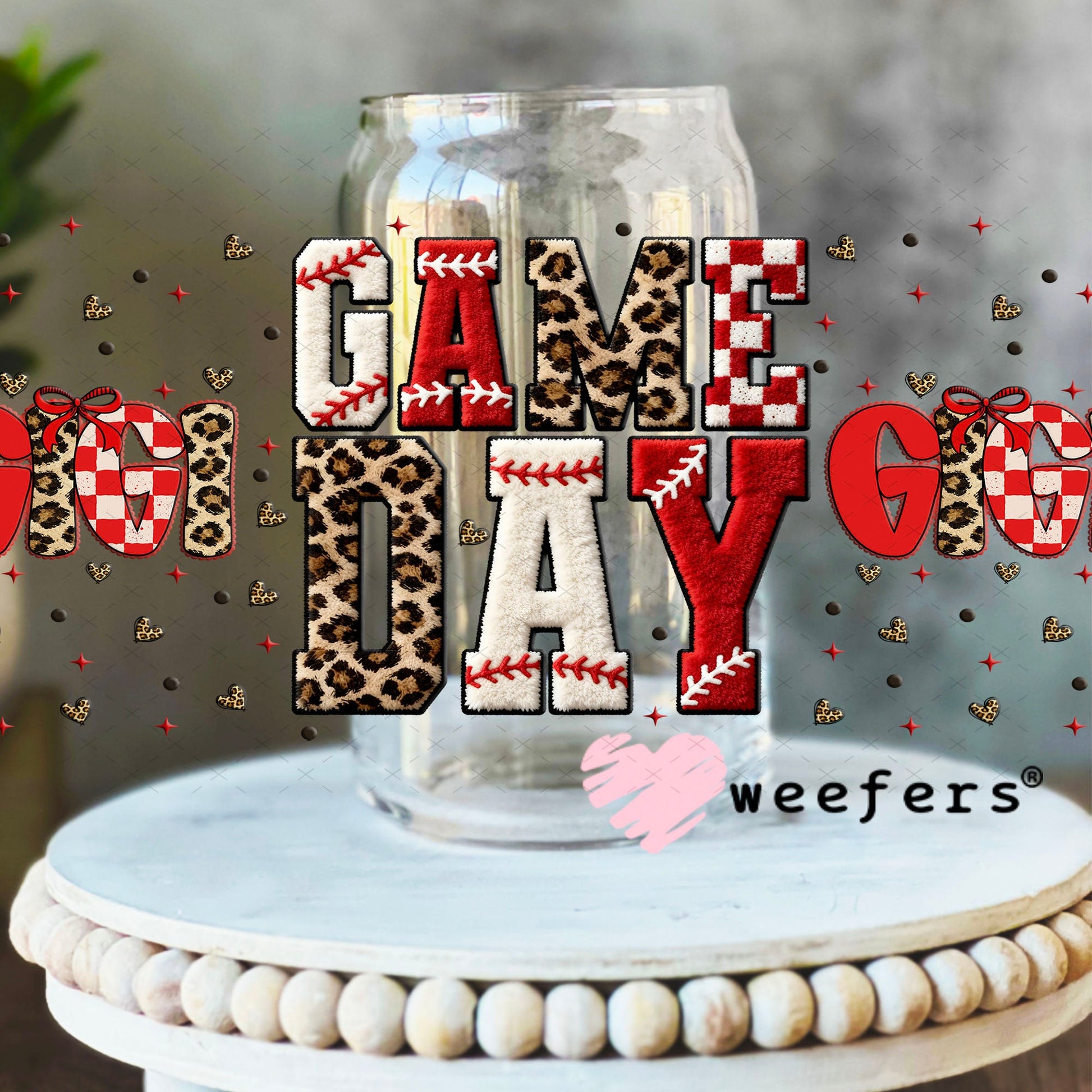 UV DTF Cup Wrap – Game Day Gigi Baseball - Weefers Exclusive 16oz Libbey Glass Original Size Cup Wrap Weefers