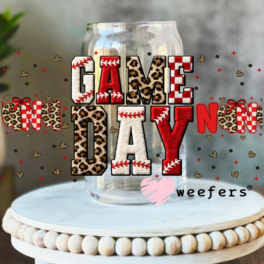 UV DTF Cup Wrap – Game Day Nana Baseball - Weefers Exclusive 16oz Libbey Glass Original Size Weefers