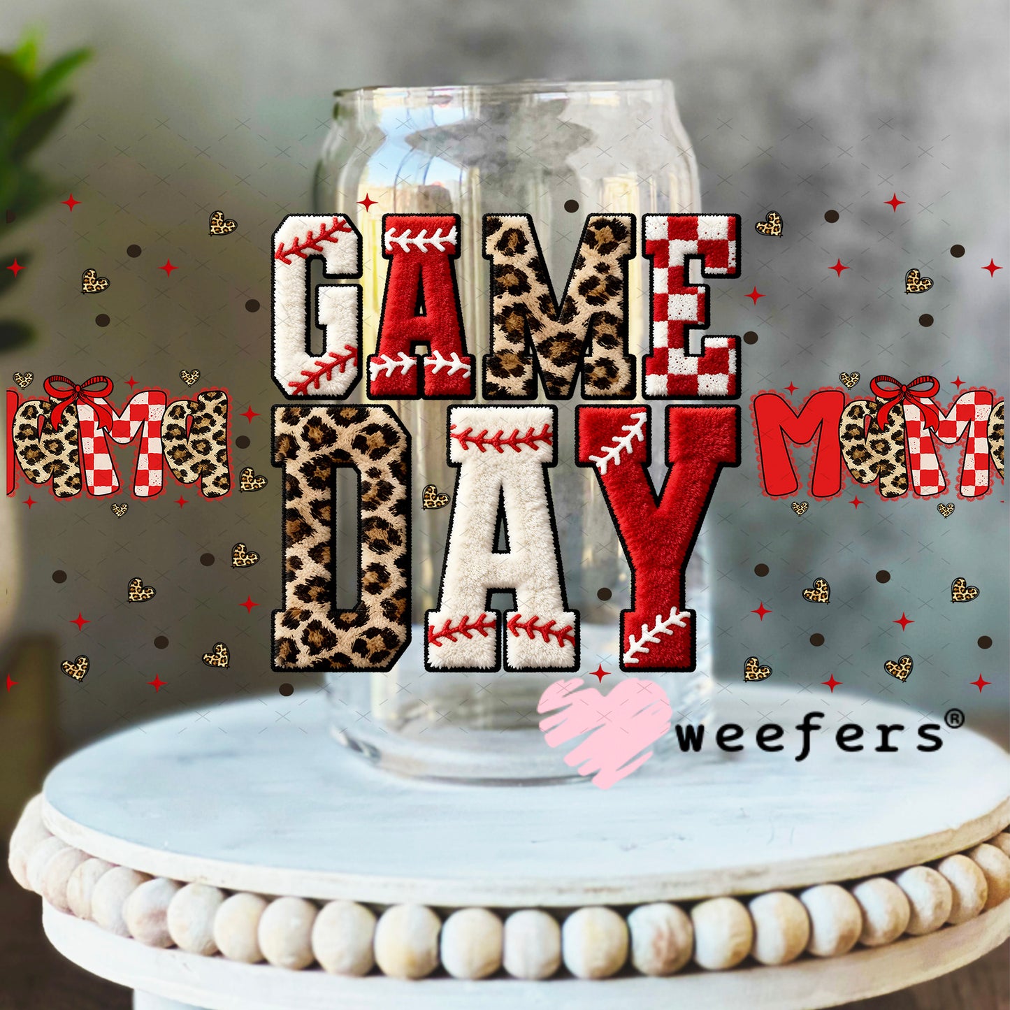 UV DTF Cup Wrap – Game Day Mama Baseball - Weefers Exclusive 16oz Libbey Glass Original Size Weefers