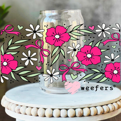 UV DTF Cup Wrap – Magenta Flowers Coquette Bows 16oz Libbey Glass Original Size Weefers