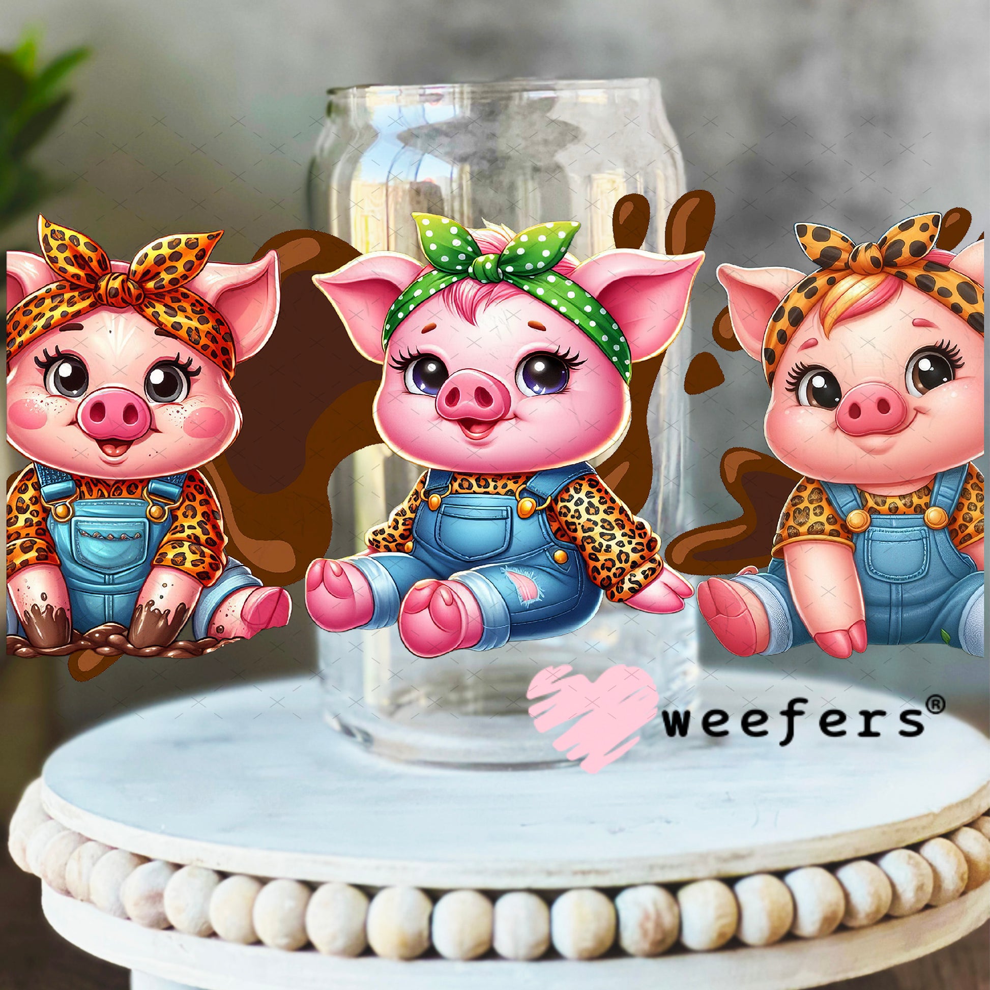 UV DTF Cup Wrap – Bougie Girlfriend Pig Friends 16oz Libbey Glass Original Size Weefers