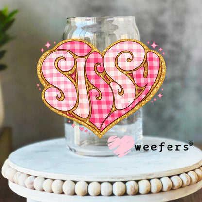 UV DTF Decal - Sissy Pink Checkered 16oz Libbey Glass Original Size Weefers