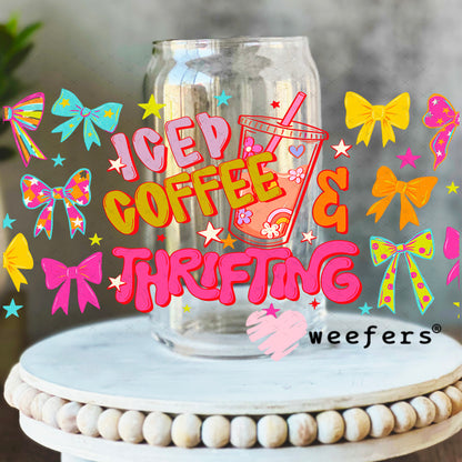 UV DTF Cup Wrap – Iced Coffee and Thrifting - Weefers Exclusive 16oz Libbey Glass Original Size Weefers