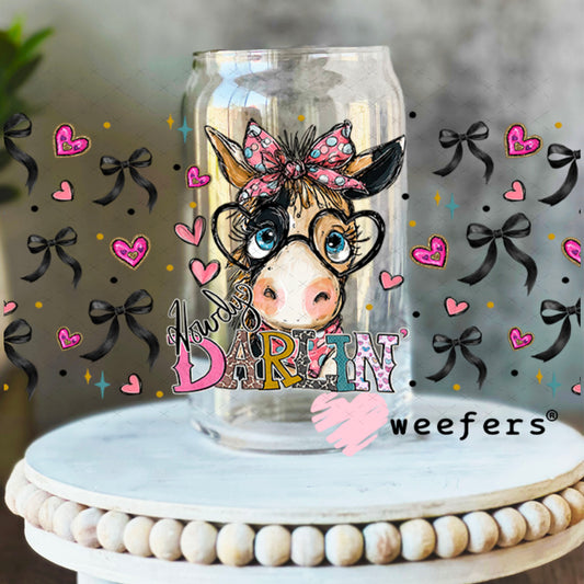 UV DTF Cup Wrap – Howdy Darlin Donkey - Weefers Exclusive 16oz Libbey Glass Original Size Weefers