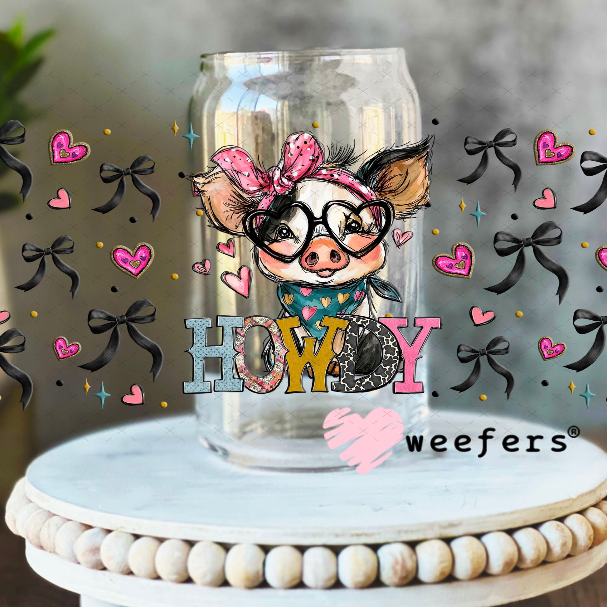 UV DTF Cup Wrap – Howdy Pig - Weefers Exclusive 16oz Libbey Glass Original Size Cup Wrap Weefers