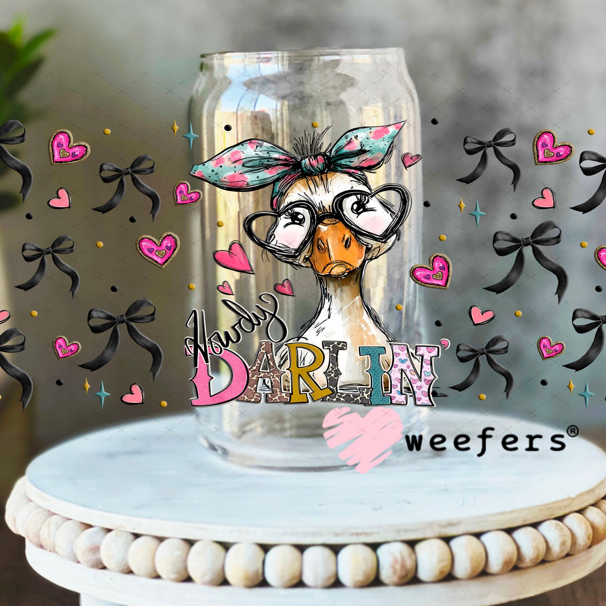 UV DTF Cup Wrap – Howdy Darlin Duck - Weefers Exclusive 16oz Libbey Glass Original Size Cup Wrap Weefers