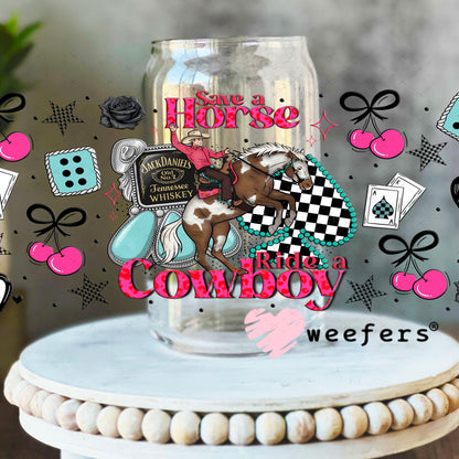 UV DTF Cup Wrap – Save a Horse Ride a Cowboy - Weefers Exclusive 16oz Libbey Glass Original Size Cup Wrap Weefers