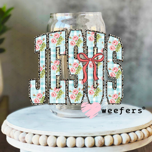 UV DTF Decal - Jesus Coquette Bow and Paisley 16oz Libbey Glass Original Size Weefers