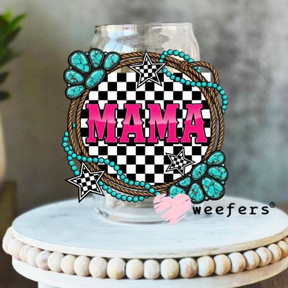 UV DTF Decal - Mama Western Jewels Checkered 16oz Libbey Glass Original Size Weefers