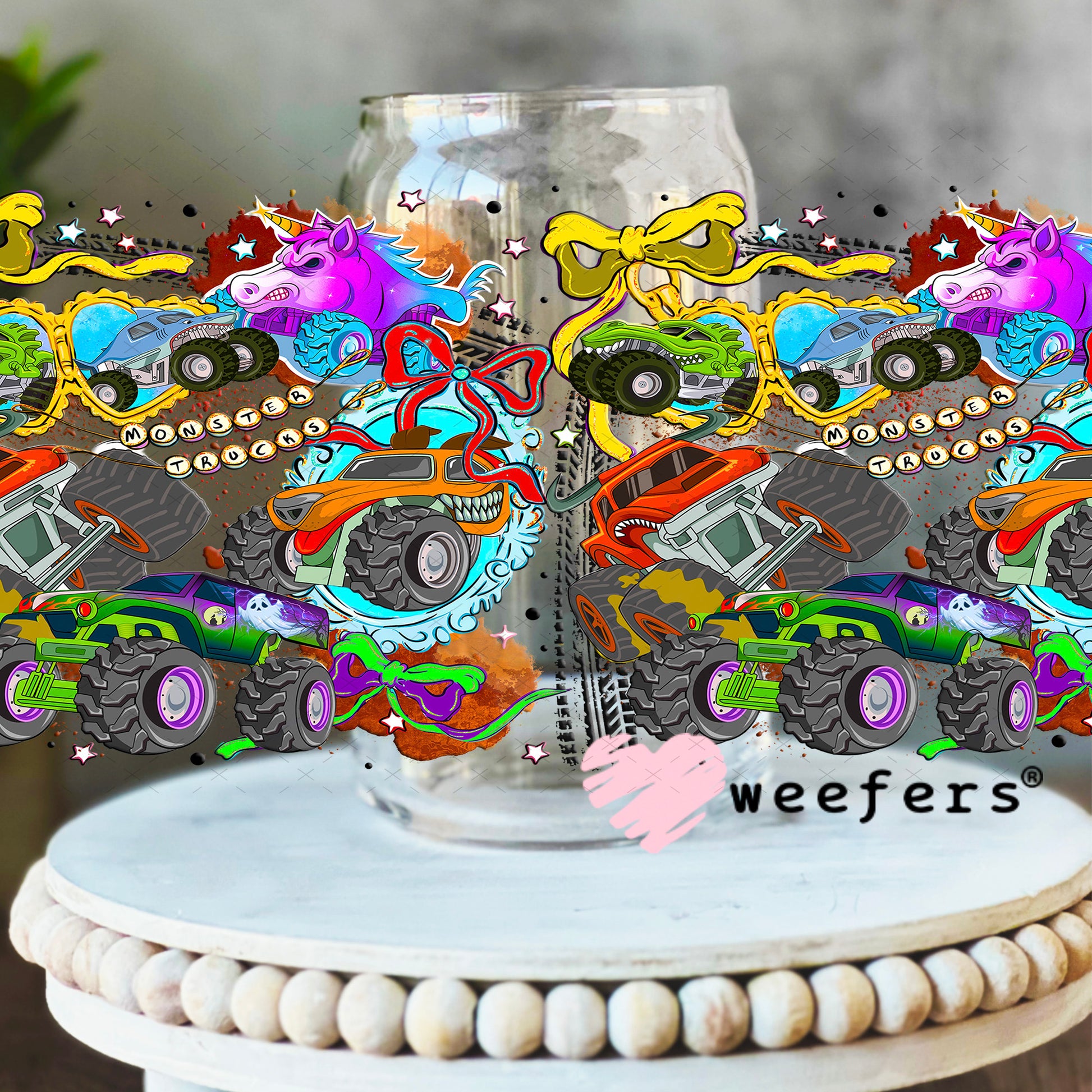 UV DTF Cup Wrap – Monster Truck 16oz Libbey Glass Original Size Weefers