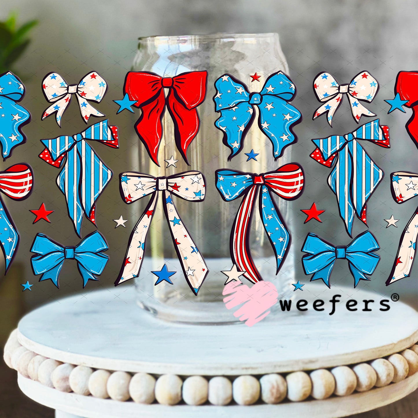 UV DTF Cup Wrap – Patriotic Bows 16oz Libbey Glass Original Size Weefers