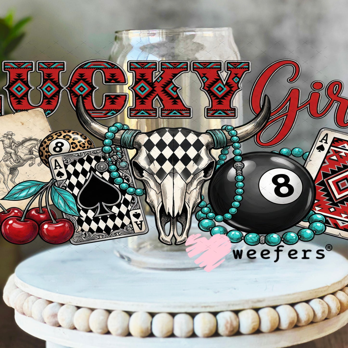 UV DTF Cup Wrap – Lucky Girl 16oz Libbey Glass Original Size Weefers
