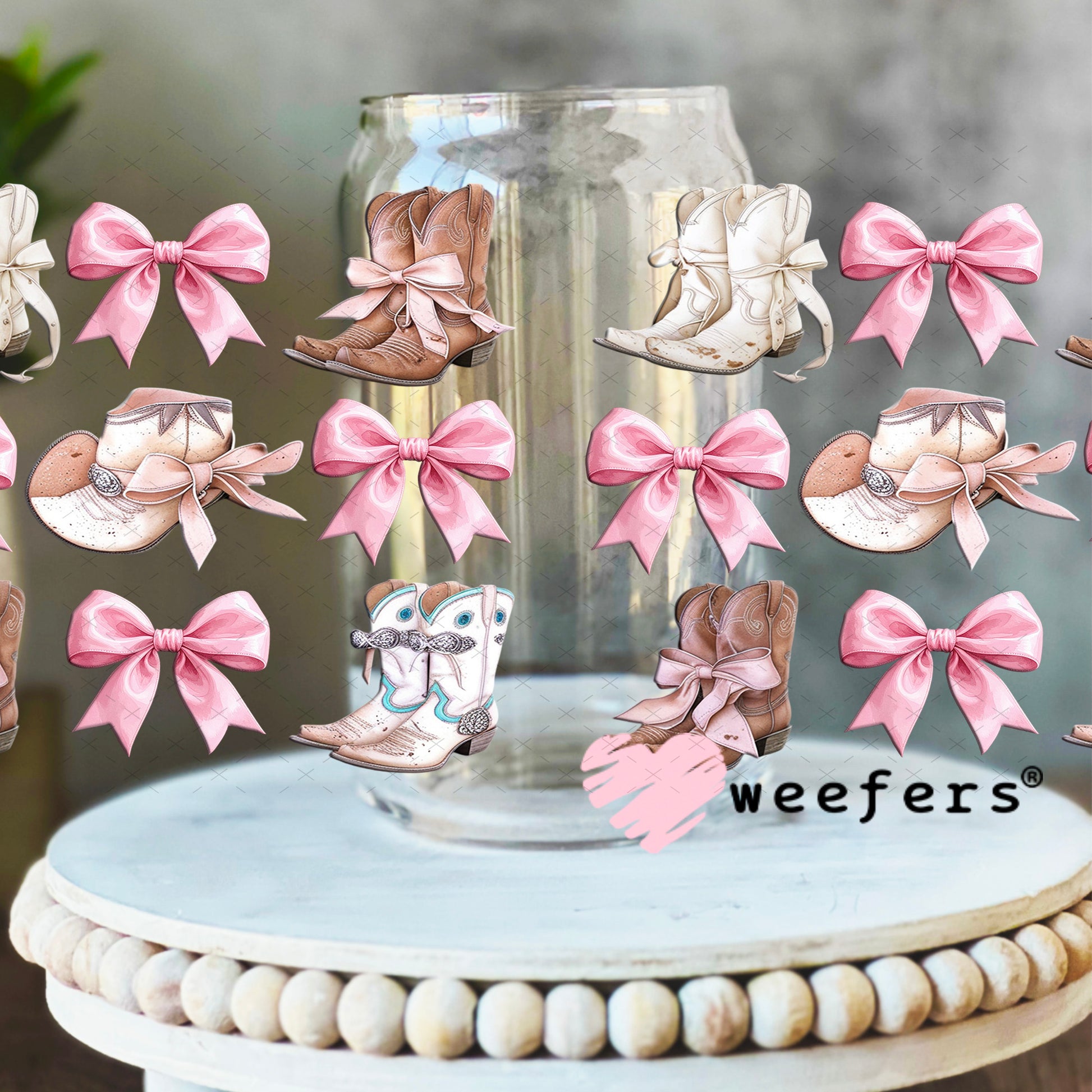 UV DTF Cup Wrap – Boots and Bows 16oz Libbey Glass Original Size Weefers