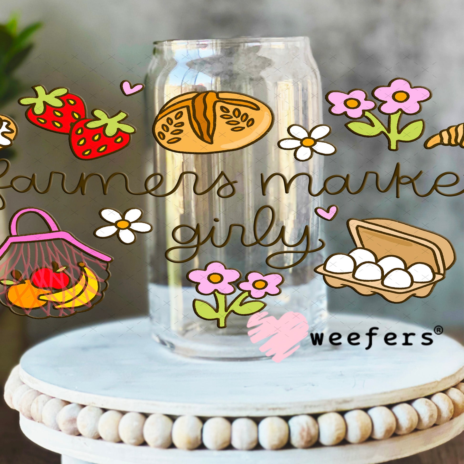 UV DTF Cup Wrap – Farmers Market Girly 16oz Libbey Glass Original Size Weefers